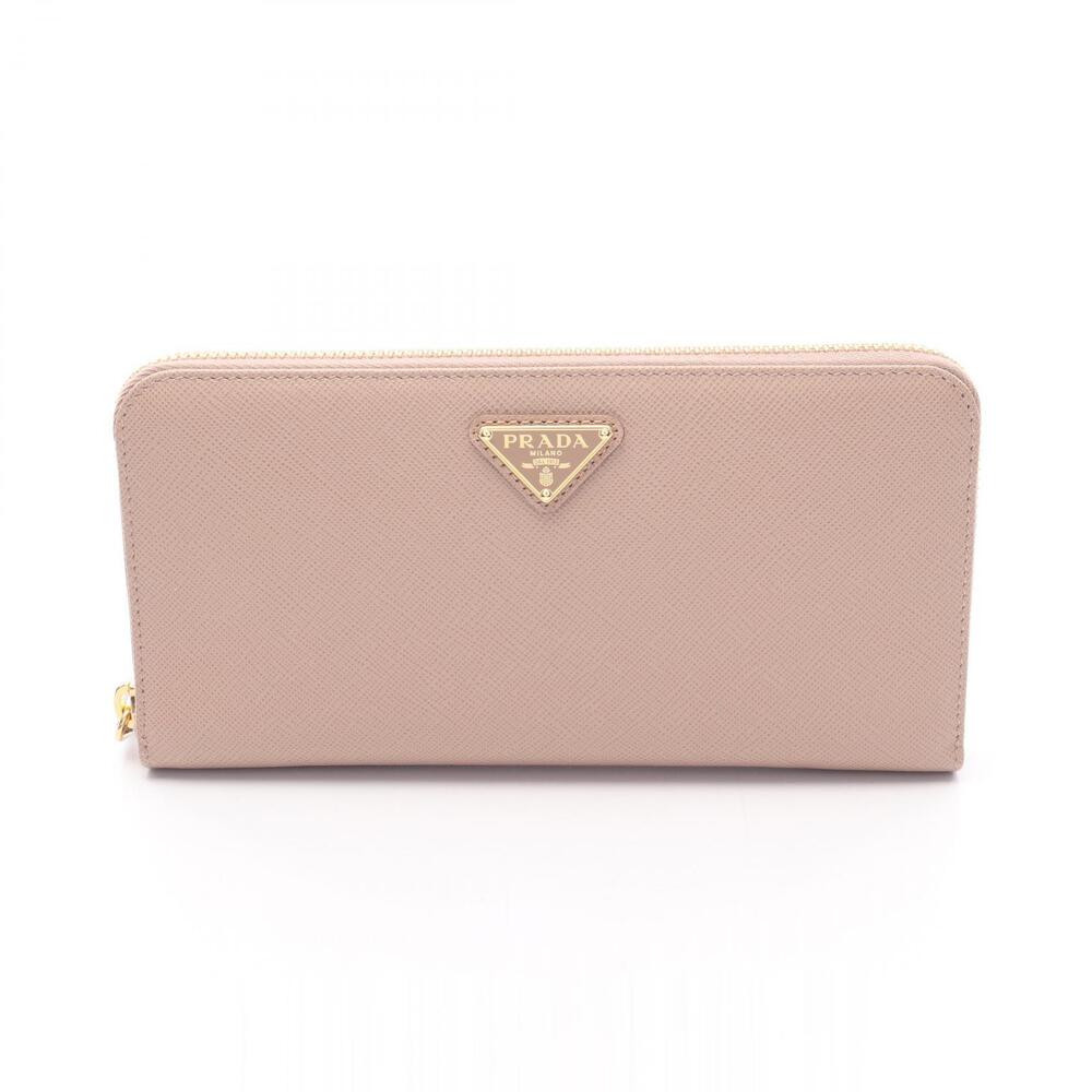 Prada Saffiano Triang Round Long Wallet Leather Beige Tan